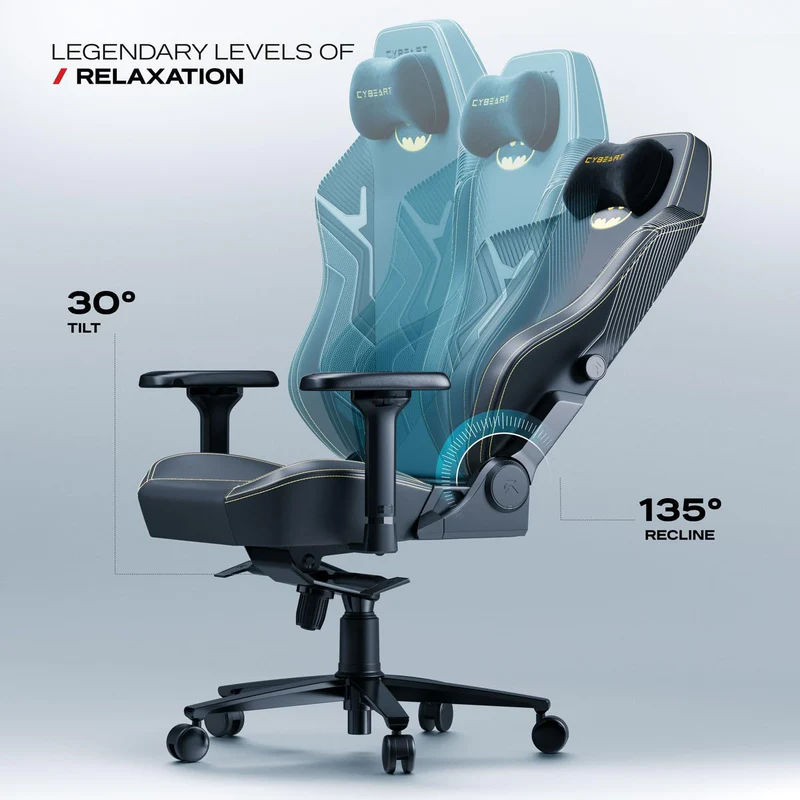 CYBEART | Batman Classic - Chaise de gaming/bureau série APEX | Lombaire 4D, accoudoir 4D, similicuir Endura, oreiller AeroMag, inclinable et inclinable - Image 10