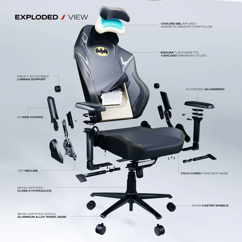 CYBEART | Batman Classic - Chaise de gaming/bureau série APEX | Lombaire 4D, accoudoir 4D, similicuir Endura, oreiller AeroMag, inclinable et inclinable - Image 4