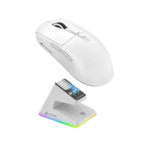ATTACK SHARK X6 Lightweight Wireless Gaming Mouse with RGB Backlight Charging Base,Tri-Mode Wired/2.4GHz/BT5.2,26K DPI, PAW3395 Optical Sensor,HUANO Switch,5programmable Buttons,PC/Mac(White)