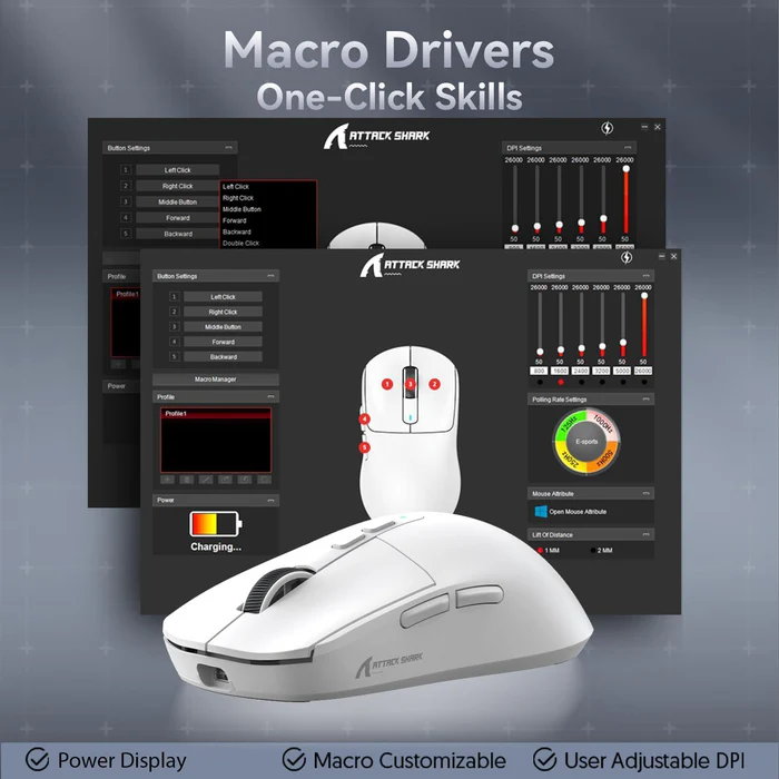 ATTACK SHARK X6 Lightweight Wireless Gaming Mouse with RGB Backlight Charging Base,Tri-Mode Wired/2.4GHz/BT5.2,26K DPI, PAW3395 Optical Sensor,HUANO Switch,5programmable Buttons,PC/Mac(White) - Image 5