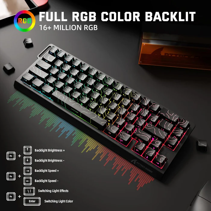 ATTACK SHARK X68 PRO HE Wireless Rapid Trigger Gaming Keyboard with Adjustable Actuation,8K Polling Rate,Hall Effect Magnetic Switch,Hot-Swap,RGB Backlit,BT/2.4GHz/Wired,for FPS Games-Black - Image 4
