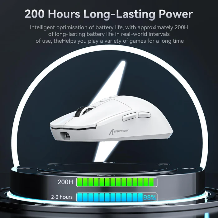 ATTACK SHARK X6 Lightweight Wireless Gaming Mouse with RGB Backlight Charging Base,Tri-Mode Wired/2.4GHz/BT5.2,26K DPI, PAW3395 Optical Sensor,HUANO Switch,5programmable Buttons,PC/Mac(White) - Image 3