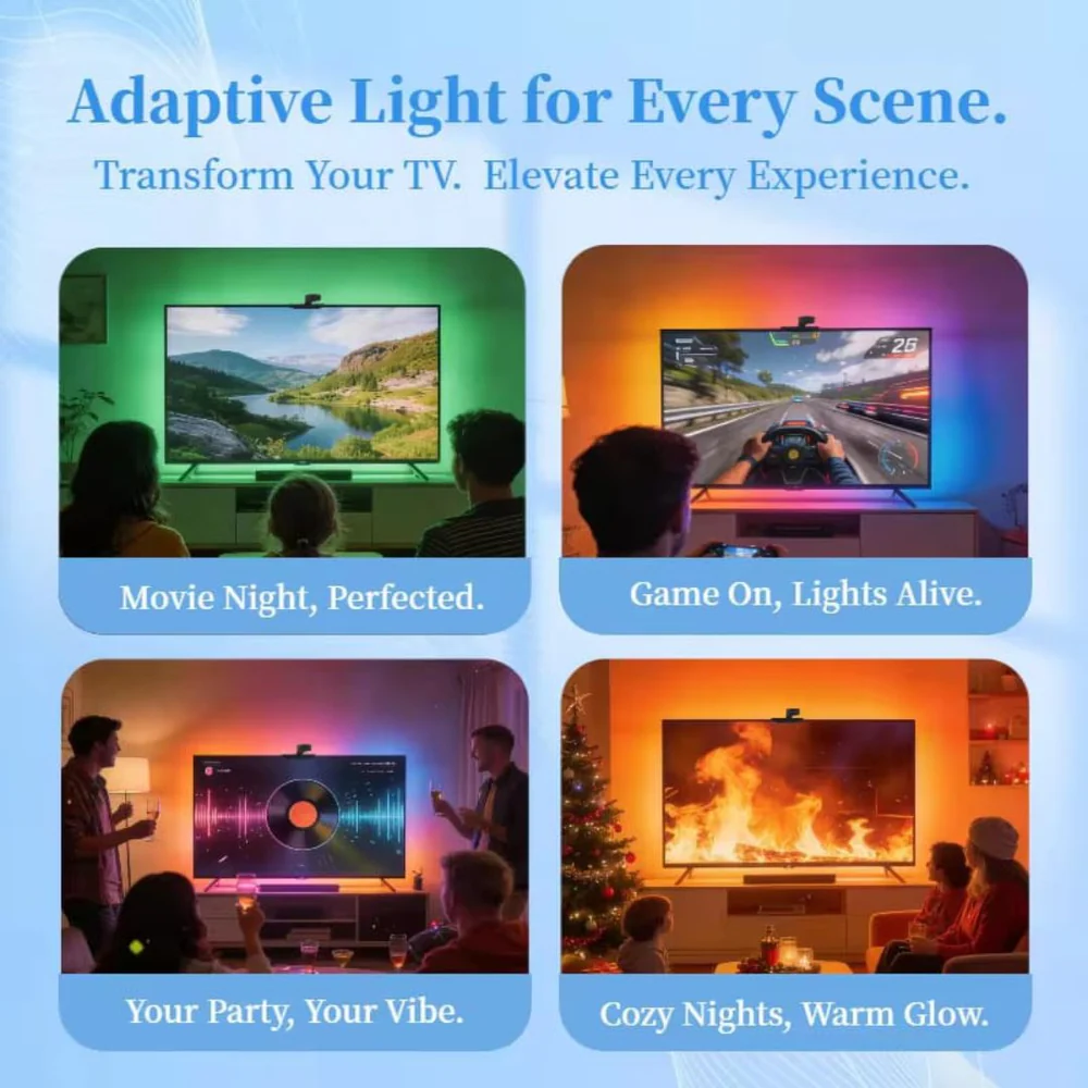 WACUAAO AI Sync LED TV Backlight with Camera, Music Sync,USB Powered, Remote Control, for Living Room, Home Theater, Gaming Room - Image 4