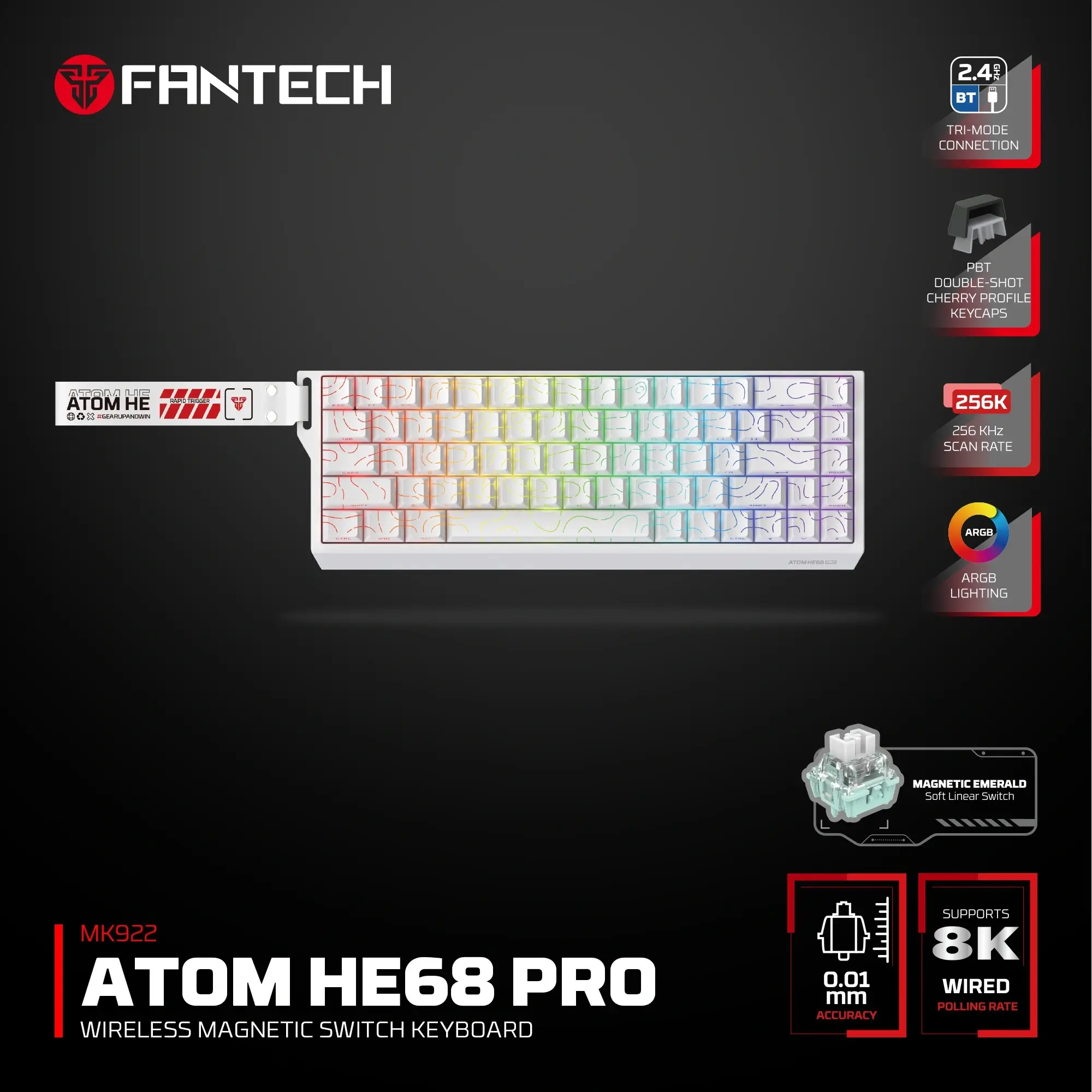 FANTECH MK922 ATOM HE68 PRO Wireless Magnetic Gaming Keyboard Topo Edition